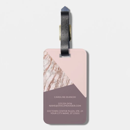 Custom Blush Roze Rose Goud Marbled Art Patroon Bagagelabel (Achterkant verticaal)