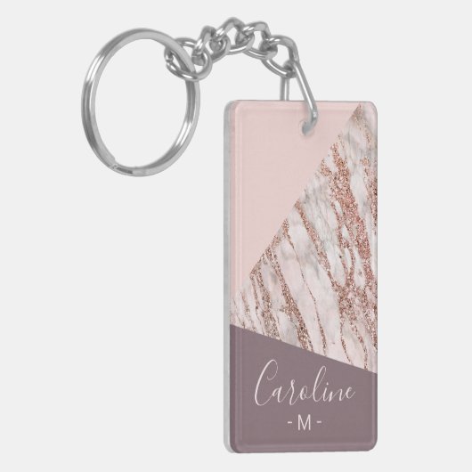 Custom Blush Roze Rose Goud Marbled Art Patroon Sleutelhanger (Voorkant Links)