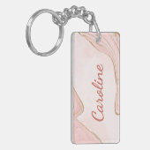 Custom Blush Roze Rose Goud Marbled Art Patroon Sleutelhanger (Voorkant Links)