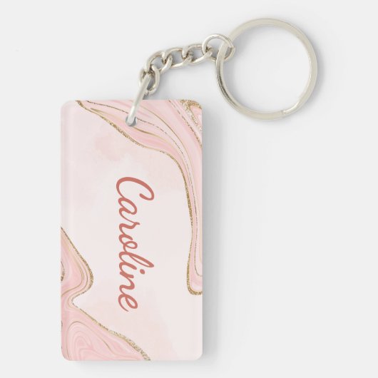 Custom Blush Roze Rose Goud Marbled Art Patroon Sleutelhanger (achterkant)