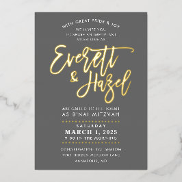 CUSTOM B'nai Mitzvah imitation Gold scriptnaam Folie Uitnodiging