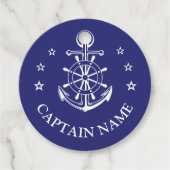 Custom boat captain name navy nautical sailor bedankjes labels (Voorkant)