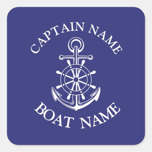 Custom boat captain name navy nautical sailor cla vierkante sticker (Voorkant)