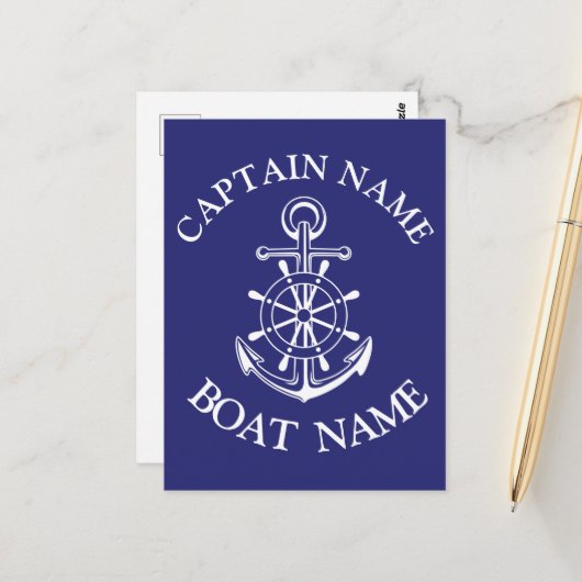 Custom boat captain name navy Postcard Briefkaart (Voorkant / Achterkant in situ)