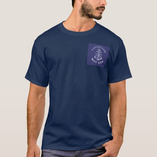 Custom boat captain name navy sailor t-shirt (Voorkant)