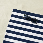 Custom Boat Name Striped Blue White Welcome Aboard Strandlaken (In situ)