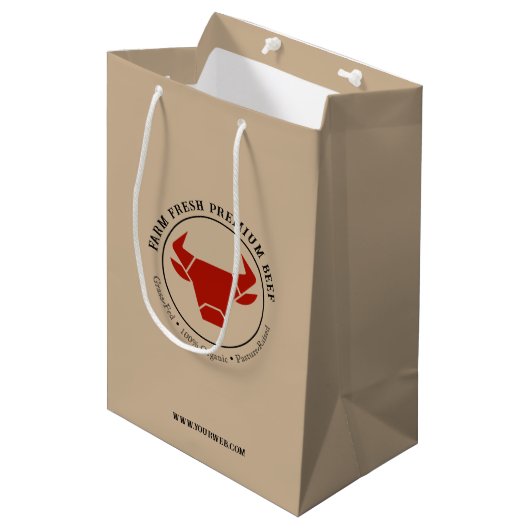 Custom Boerderij Fresh Premium Beef Business Logo Medium Cadeauzakje (Voorkant Gekanteld)