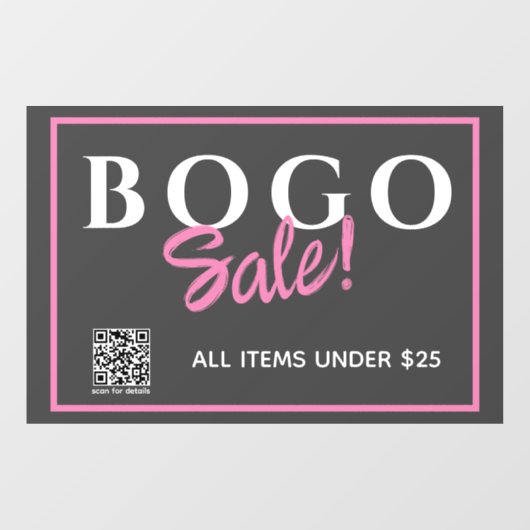 Custom BOGO Retail Sale QR Code Window Cling Raamsticker (Vel)