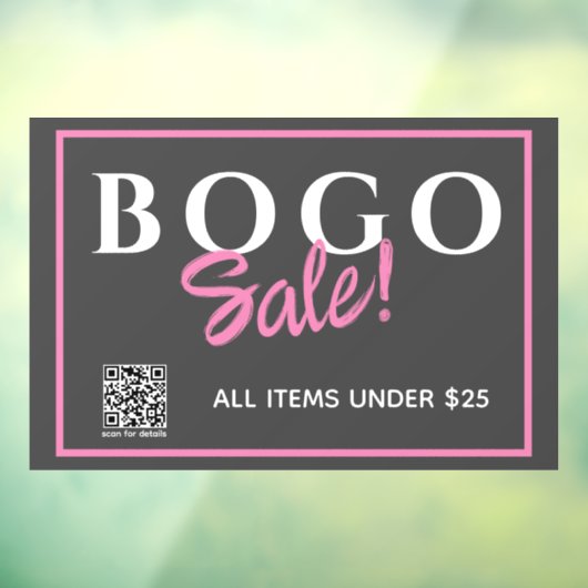 Custom BOGO Retail Sale QR Code Window Cling Raamsticker (Vel 3)