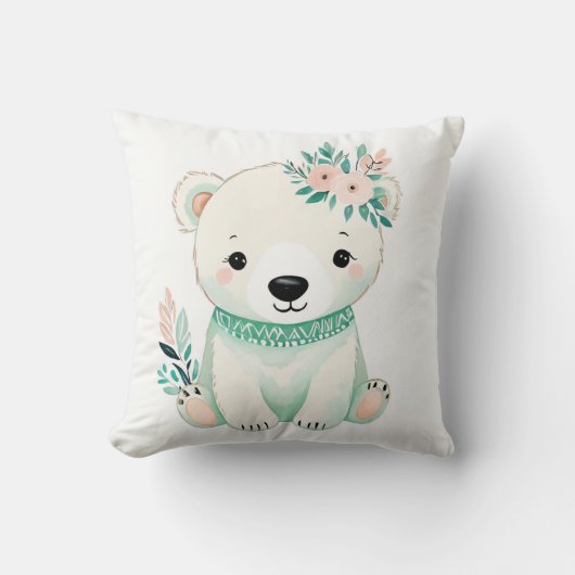 Custom Boho Baby Polar Beer Kussen Pastel Groen (Voorkant)