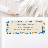 Custom Boho Blauw Wit Bloemen Retouradres Etiket (Insitu)