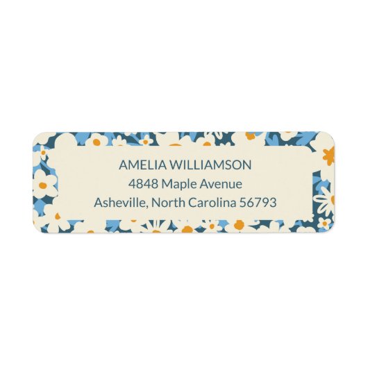 Custom Boho Blauw Wit Bloemen Retouradres Etiket (Voorkant)