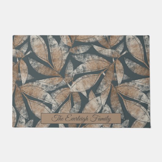 Custom Boho Fall Leaves Bruin Houtskool Grijs Deurmat (Voorkant)