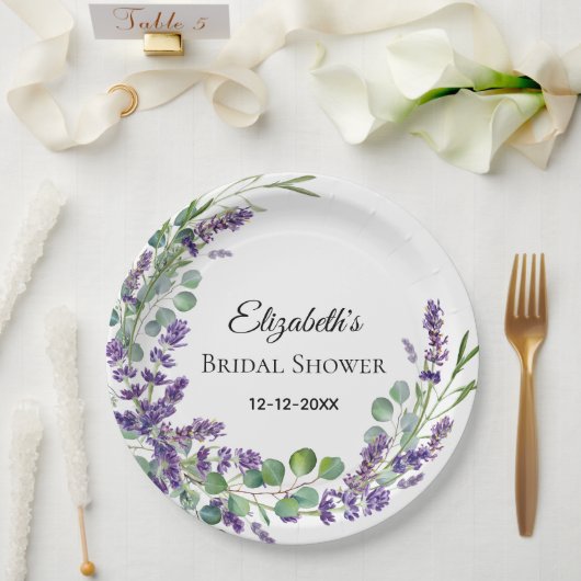 Custom Boho Lavender Eucalyptus Vrijgezellenfeest Papieren Bordje (Huwelijk)