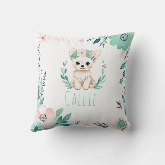 Custom Boho Puppy Chihuahua Kussen Pastel Groen (Achterkant)