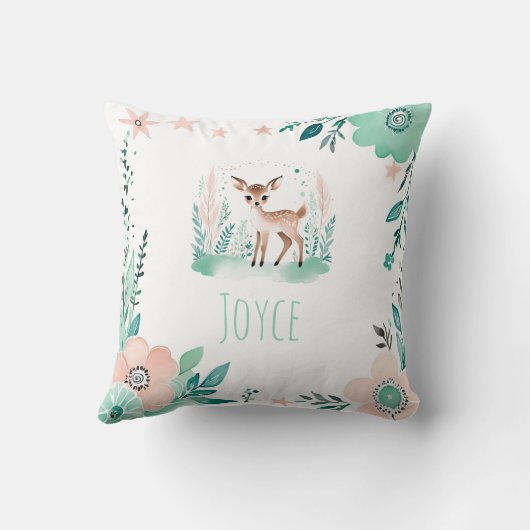 Custom Boho Schattige Fawn Kussen Pastel Groen (Achterkant)