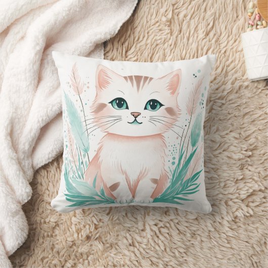 Custom Boho Schattige Kitten Kussen Pastel Groen (Deken)