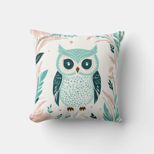 Custom Boho Schattige Uil Kussen Pastel Groen (Voorkant)
