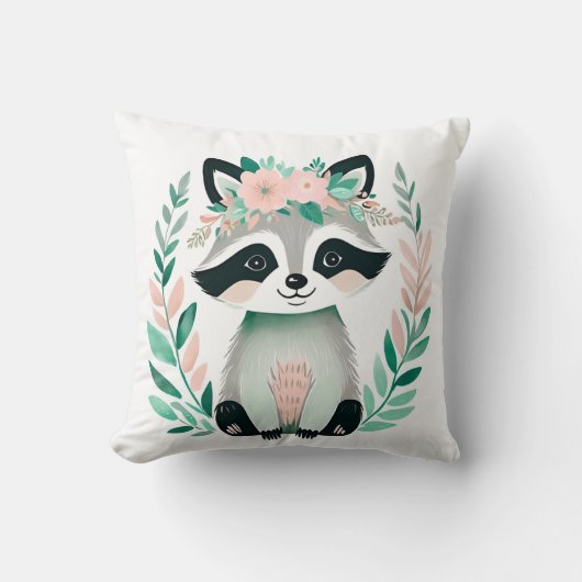 Custom Boho Schattige Wasbeerkussen Pastel Groen Kussen (Voorkant)