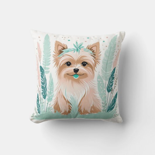 Custom Boho Schattige Yorkshire Kussen Pastel Groe (Voorkant)