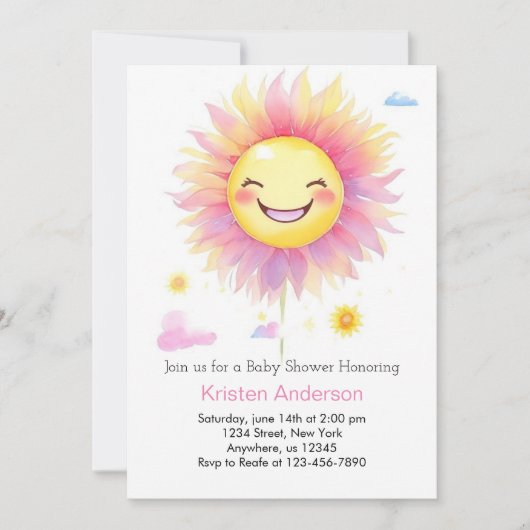 Custom Boho Sun Meisje Baby shower Kaart (Voorkant)