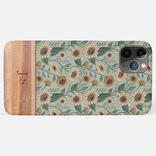 Custom Boho Sunflowers Wood Effect Case-Mate iPhone Case (Achterkant (horizontaal))