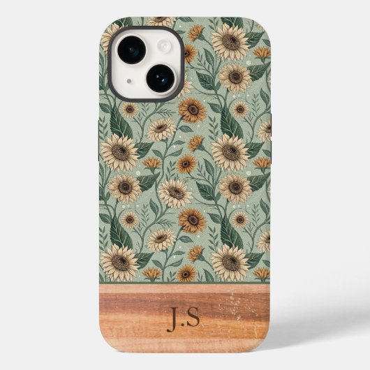 Custom Boho Sunflowers Wood Effect Case-Mate iPhone Case (Achterkant)