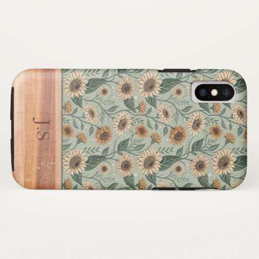 Custom Boho Sunflowers Wood Effect Case-Mate iPhone Case (Achterkant (horizontaal))