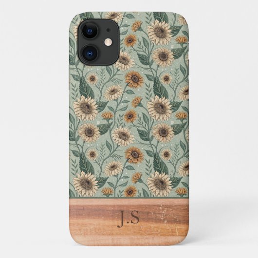 Custom Boho Sunflowers Wood Effect Case-Mate iPhone Case (Achterkant)