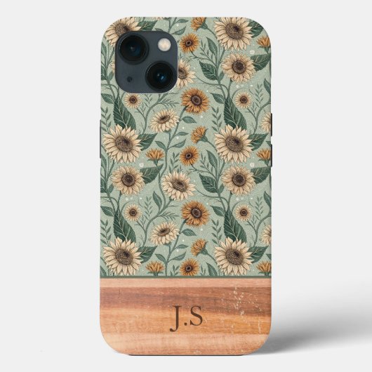 Custom Boho Sunflowers Wood Effect Case-Mate iPhone Case (Achterkant)