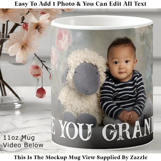 Custom Bold Love You Grandma One Photo Modern Coff Koffiemok