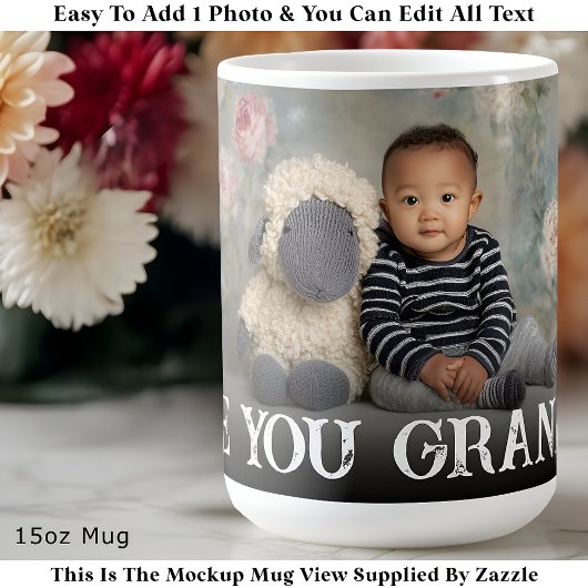Custom Bold Love You Grandma One Photo Modern Koffiemok