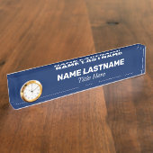 Custom Bold Marine Blauw Minimalistische Moderne K Naambordje (Zijkant)