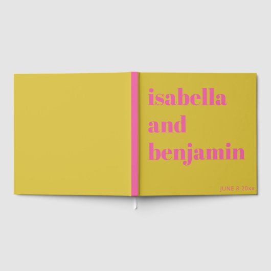 Custom Bold Names Modern Chartreuse Pink Wedding Gastenboek (Volledig)