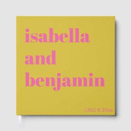 Custom Bold Names Modern Chartreuse Pink Wedding Gastenboek