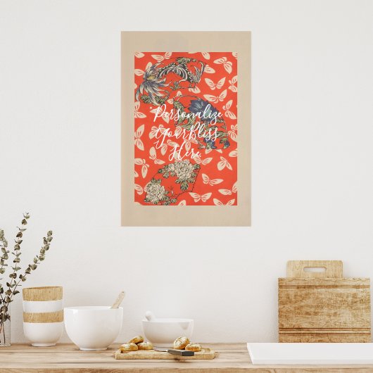 CUSTOM Bold Red Japanese Butterfly Pattern Art  Poster (Keuken)