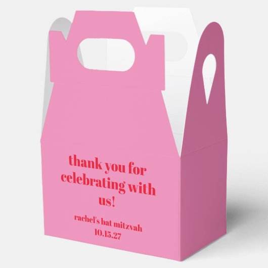 Custom Bold Roze Rood Modern Bat Mitzvah Dank u Bedankdoosjes (Geopend)
