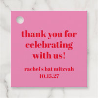 Custom Bold Roze Rood Modern Bat Mitzvah Dank u