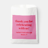 Custom Bold Roze Rood Modern Bat Mitzvah Dank u Bedankzakje (Voorkant)