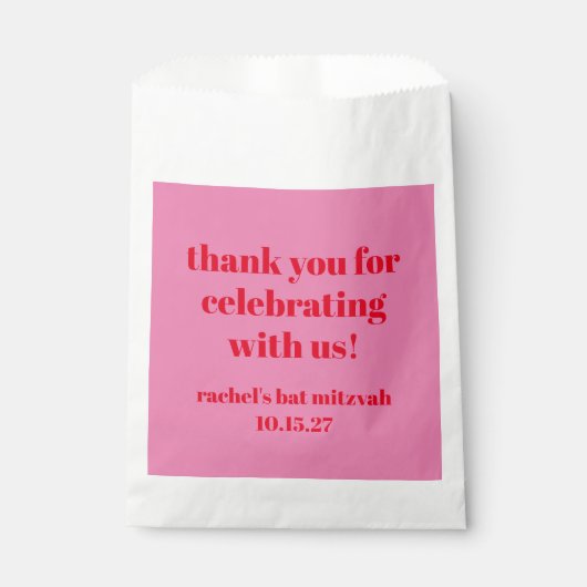 Custom Bold Roze Rood Modern Bat Mitzvah Dank u Bedankzakje (Voorkant)