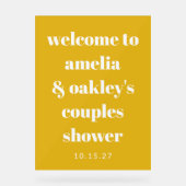 Custom Bold Yellow Couples Douche Modern Welkom Acryl Bord (Voorkant)