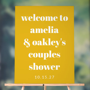 Custom Bold Yellow Couples Douche Modern Welkom Acryl Bord