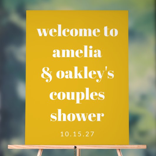 Custom Bold Yellow Couples Douche Modern Welkom Acryl Bord (Neutraal)