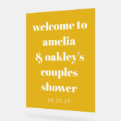 Custom Bold Yellow Couples Douche Modern Welkom Acryl Bord (Hoek)