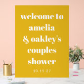 Custom Bold Yellow Couples Douche Modern Welkom Acryl Bord (Huwelijk)