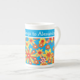 Custom Bone China Mok, Ditzy Oranje Flowers Porselein Kop