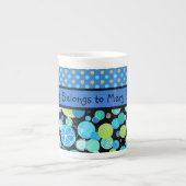 Custom Bone China Mok, Quirky Blue Moons Pattern Porselein Kop (Voorkant)