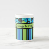 Custom Bone China Mok, Striped Blue Moons Pattern Porselein Kop (Voorkant)