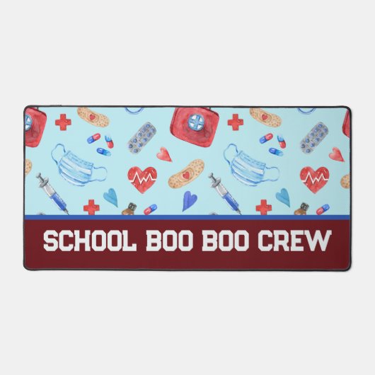 Custom Boo Boo Crew Red Blue School Verpleegkundig Bureaumat (Voorkant)