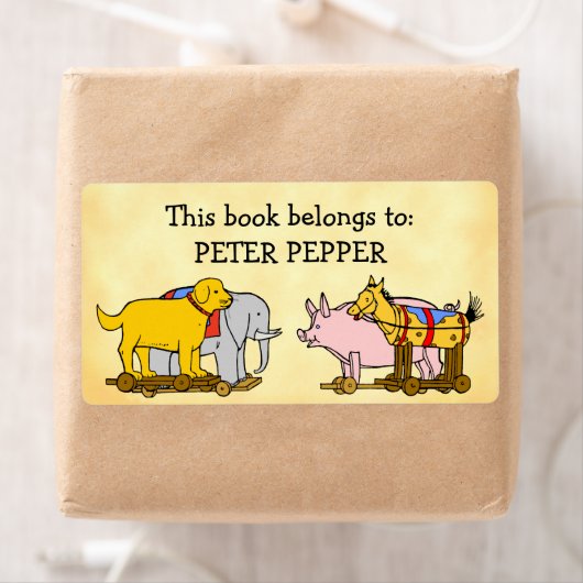 Custom Bookplate Toy Dog, Horse, Elephant and Pig Etiket (Insitu)